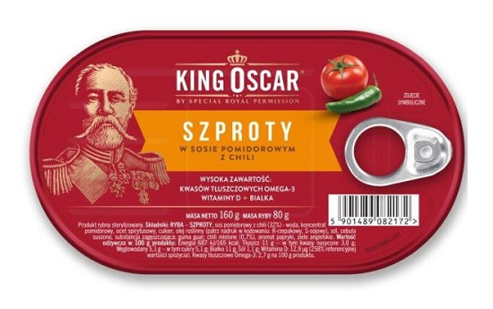 Szproty w sosie pomidorowym z chili -  160g - King Oscar