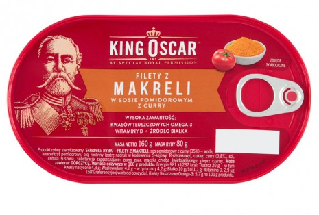 Filety z makreli w sosie pomidorowym z curry -  160g - King Oscar