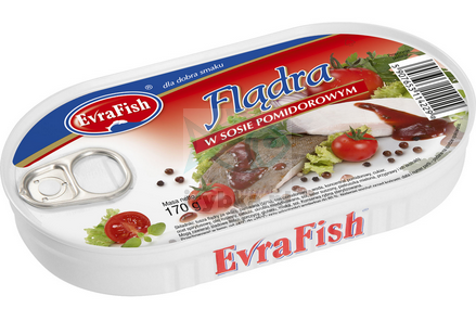 Flądra w sosie pomidorowym - konserwa Evra Fish